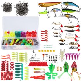 375Pcs Fishing Baits and Tackle Box Saltwater Freshwater Fishing Lures Kit Lifelike Popper Crankbaits Crickets Frogs Spoon Lures Maggots