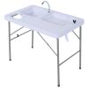 Outsunny Folding Camping Table with Faucet and Dual Water Basins, Outdoor Fish Table Sink Station, for Picnic, Fishing, 40''